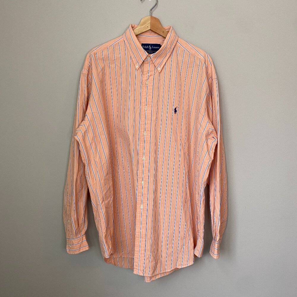 Polo Ralph Lauren Mens XL Blake Fit Striped Long Sleeve Button Down Shirt Orange